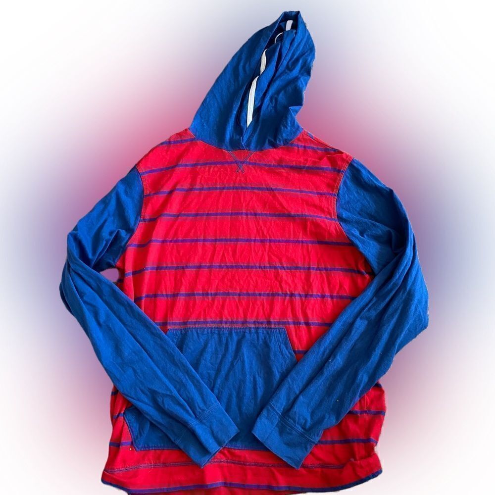 Boys Red and Blue Lands End Thin Hoodie Sweatshirt